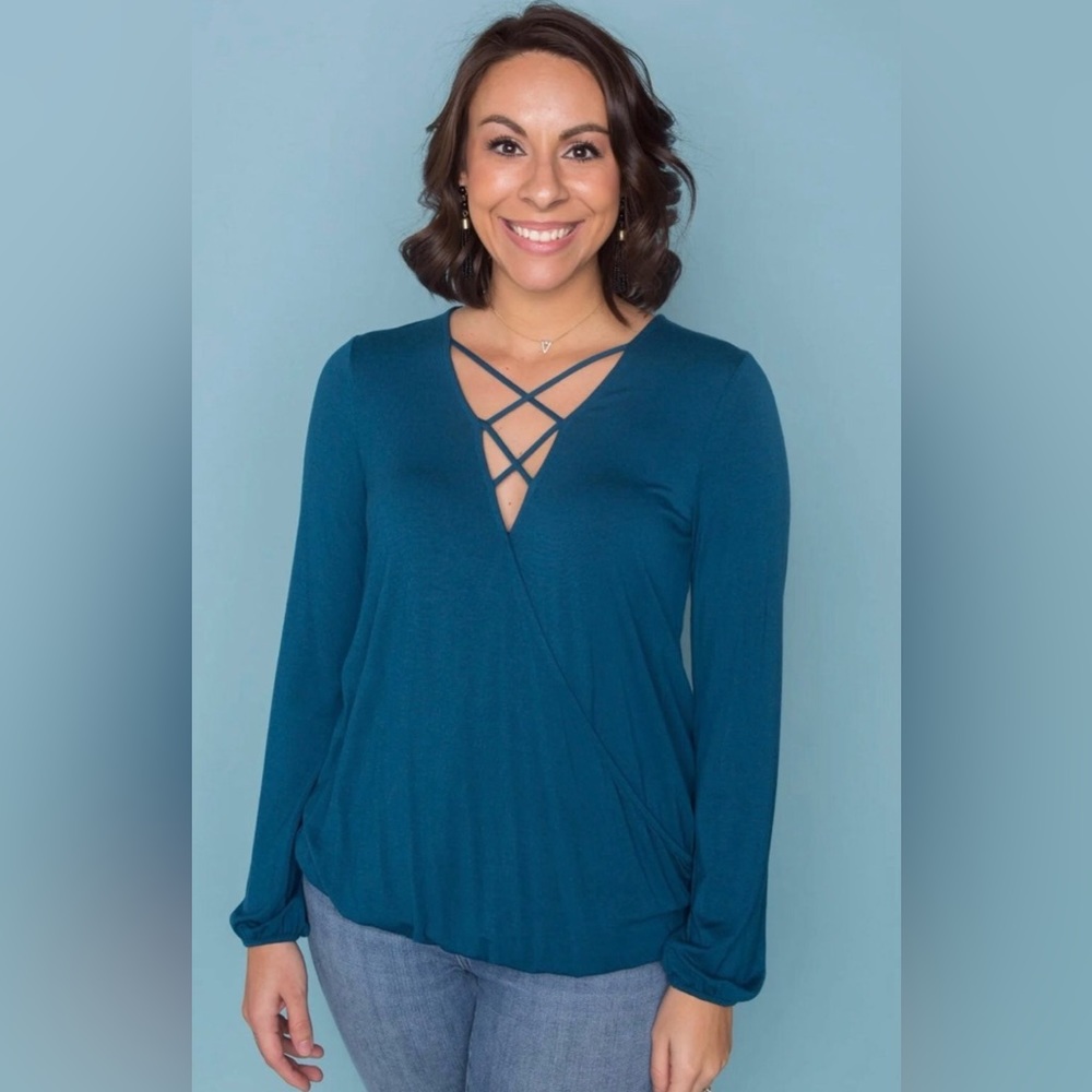 Faux Wrap Criss Cross Blouse NWT Amelia James